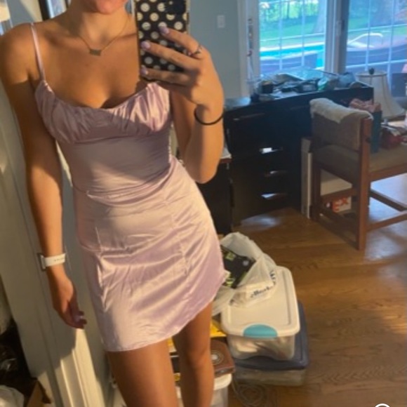 Nwot lavender satin runched bust dress - Picture 8 of 11
